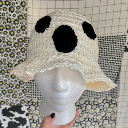 Ghost Crochet Bucket Hat | Mixed Fiber Art Media | Handmade Wearable Art