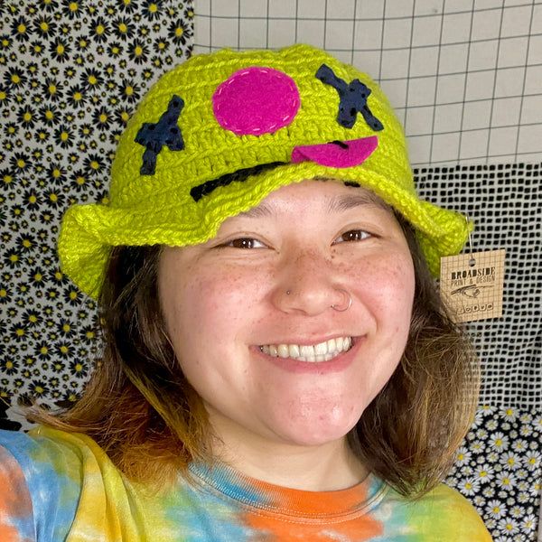 Moody Crochet Bucket Hat | Mixed Fiber Art Media | Handmade Wearable Art