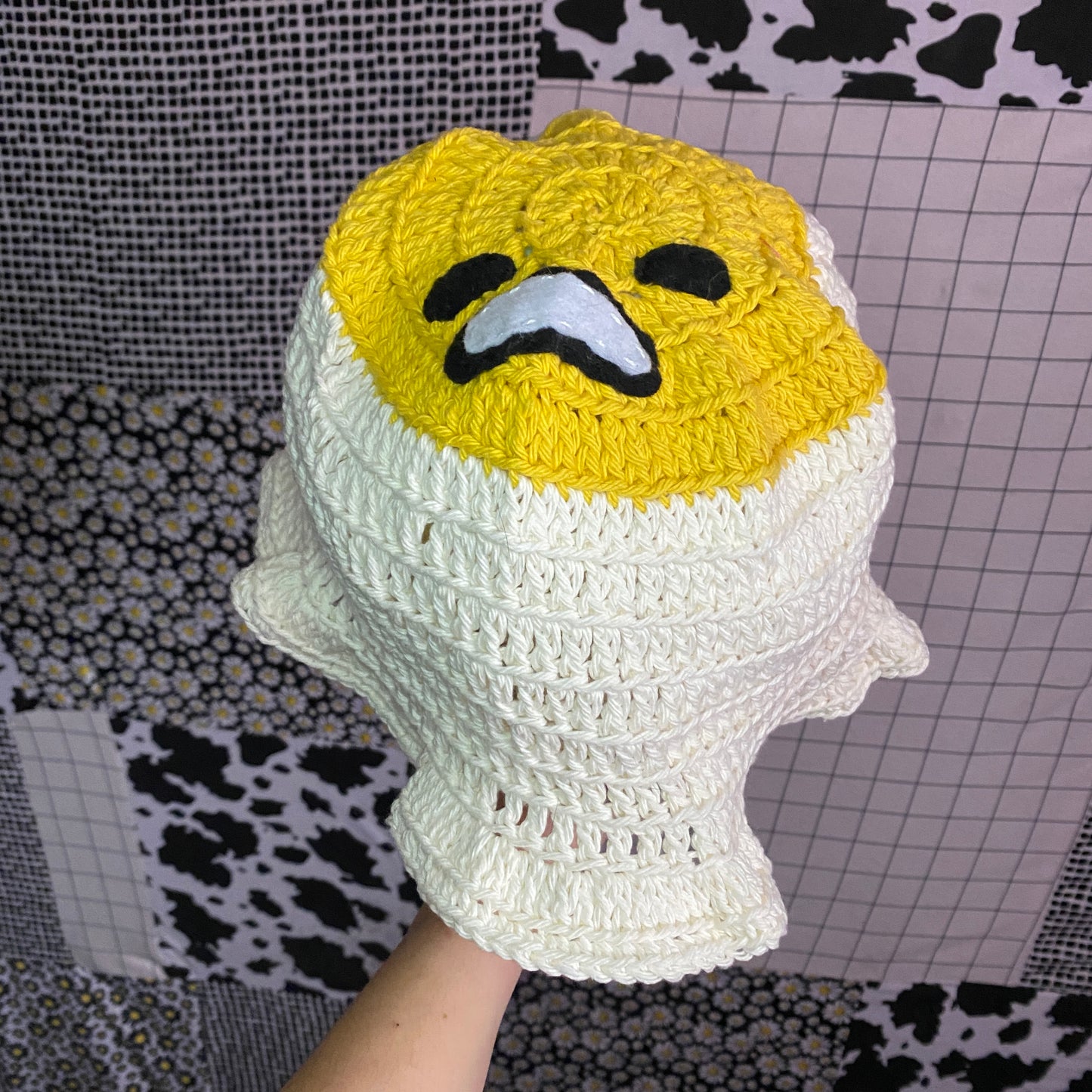 Egg Head Crochet Bucket Hat | Sad Egg | Cotton Yarn