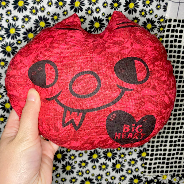 Cheeky Devil: Big Heart! / Bigger Ass! Double Sided Screen Printed Plushie | Little Devil Smiley Face | Red, Orange, Pink