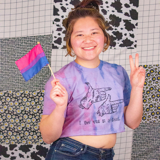 I Put The Bi In Bitch | Bisexual Pride Crop Top or Regular Tee | Screen Printed Rainbow Roll