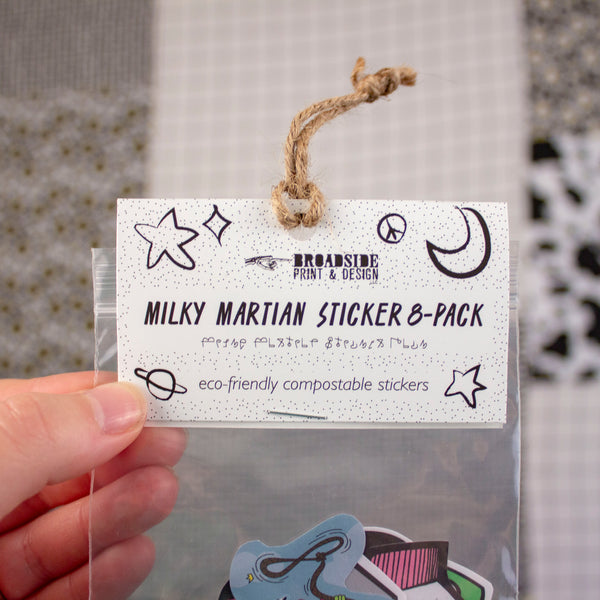 Milky Martian Sticker 8-Pack | Waterproof & Compostable Stickers | Aliens VS the Dairy State