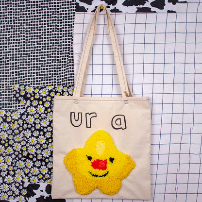 Ur A Star Rug Totebag | Hand Needle Punched Rug | Handmade Canvas Tote