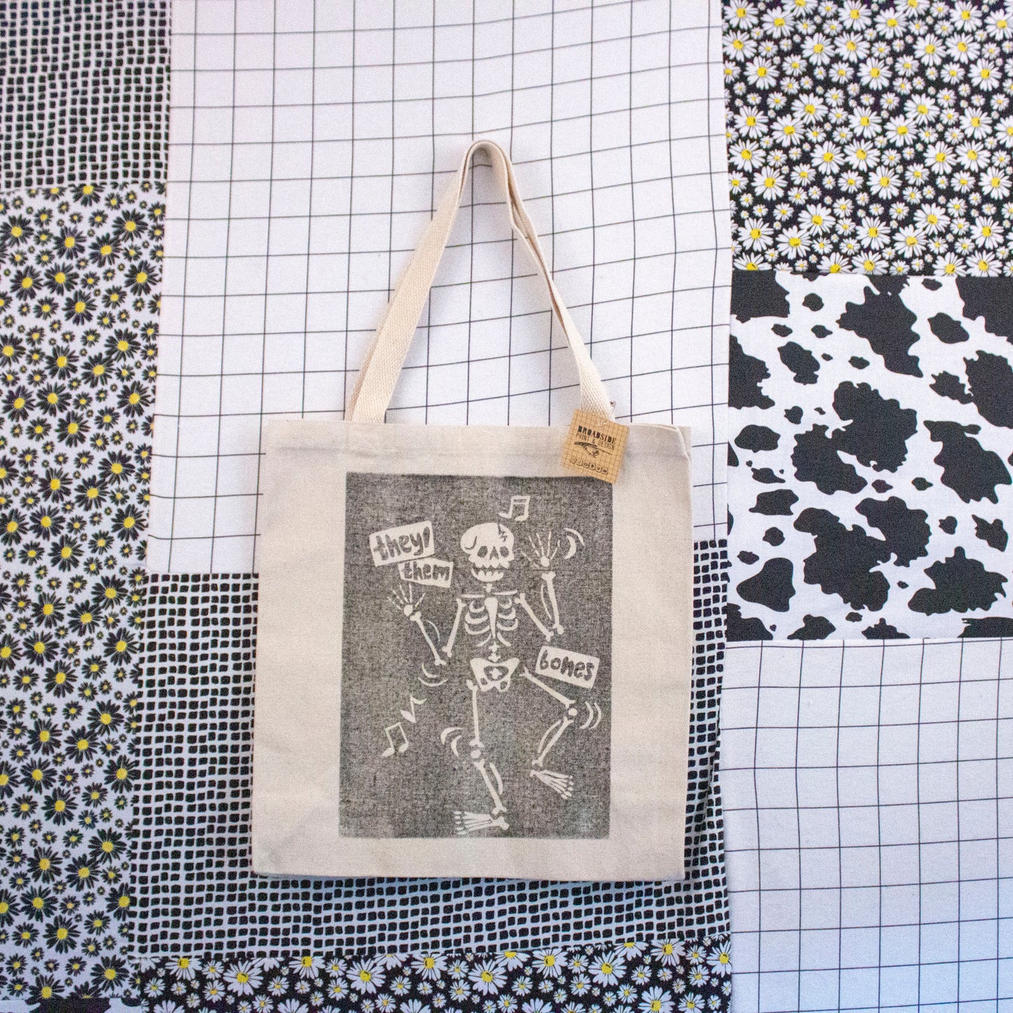 They/Them Bones Relief Printed Tote Bag