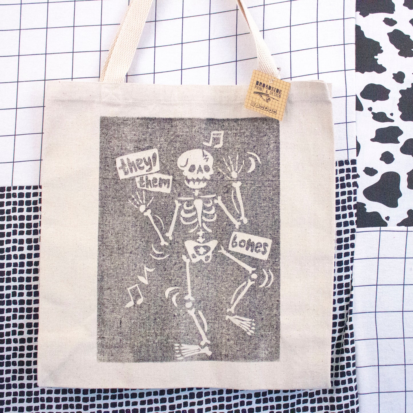 They/Them Bones Relief Printed Tote Bag