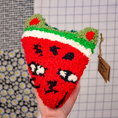 Fruit Cat Needle Punch Rug Plushie | Filled with Upcycled Fabric Scraps
