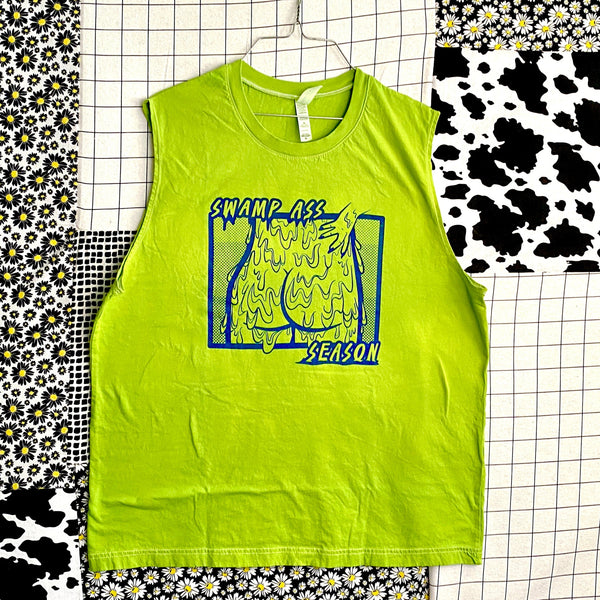 Swamp Ass Season Muscle Tank | Gross Body Positivity | Natural Chartreuse Dye