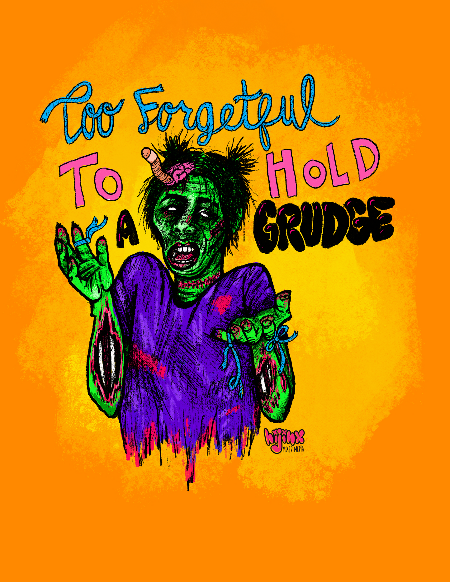 Too Forgetful To Hold A Grudge (Forget-Me-Knot) Zombie Art Print